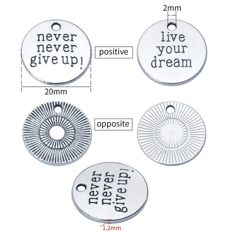 Jdesun 50pcs Inspirational Words Charm Antique Silver Flat Message Pendants Jewelry Findings Making Accessory for Crafting Necklace Bracelet - Image 1